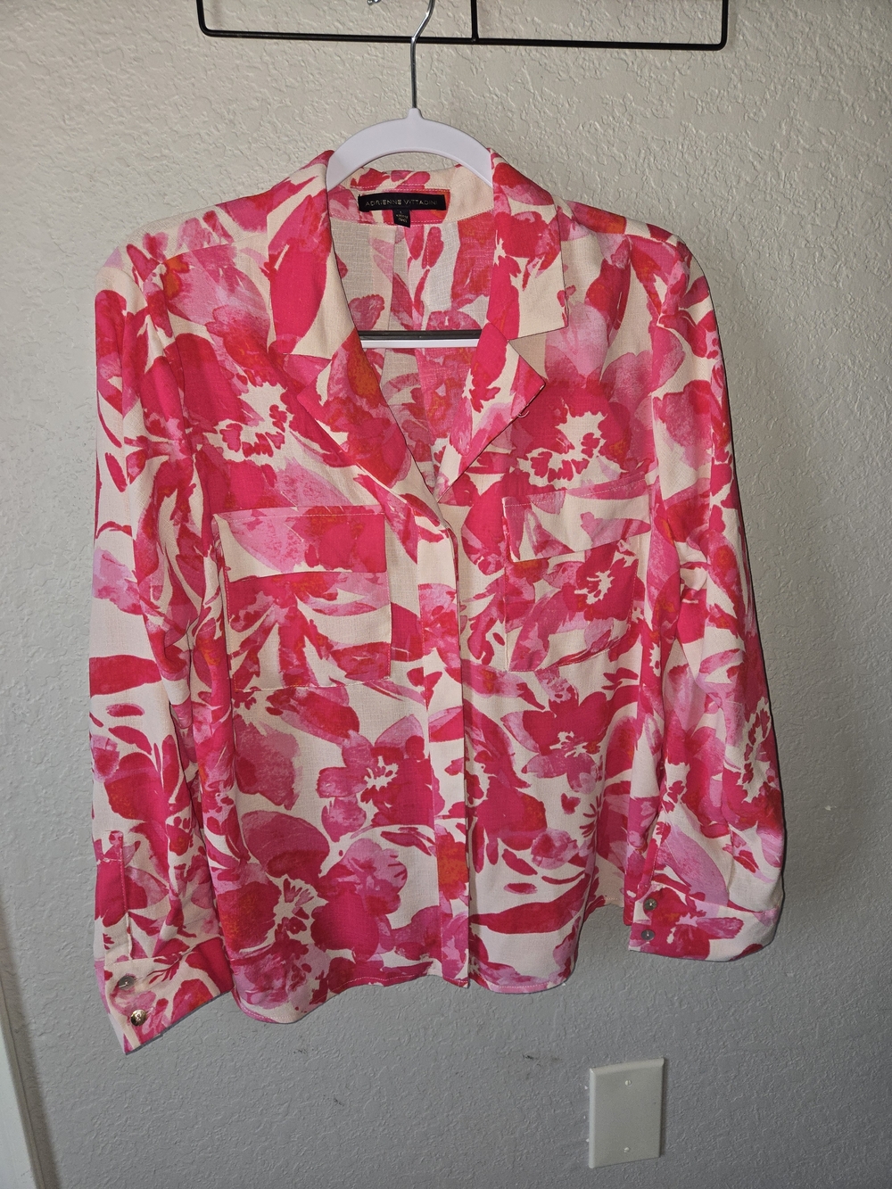 Adrienne Vittadini Pink Floral Button-Front Blouse
